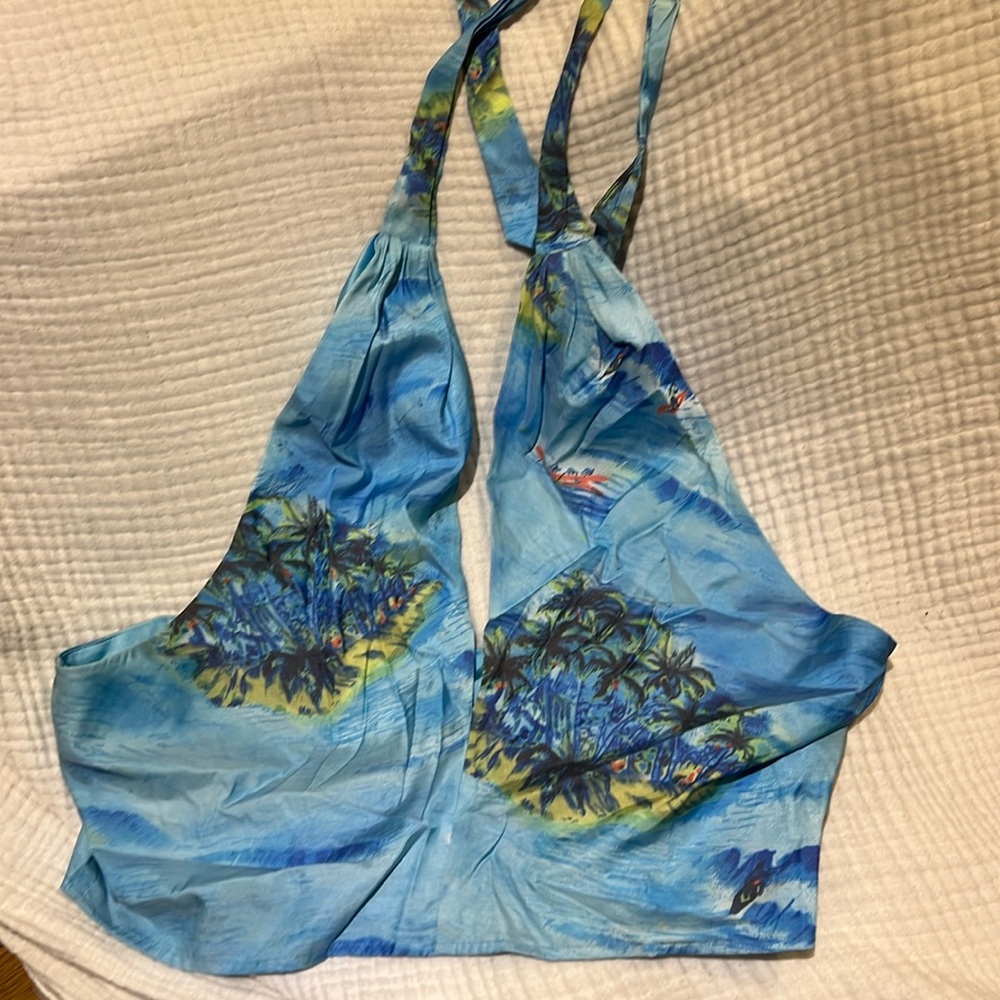 STAUD Kai top Hawaiian print blue halter tie top 16 XL